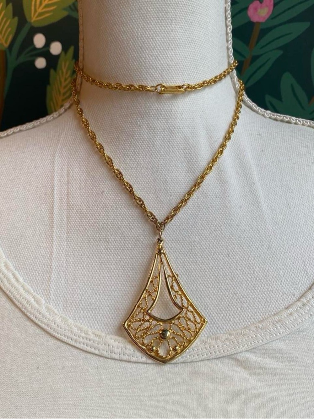 Vintage Gold Victorian Revival Pendant Gold Necklace